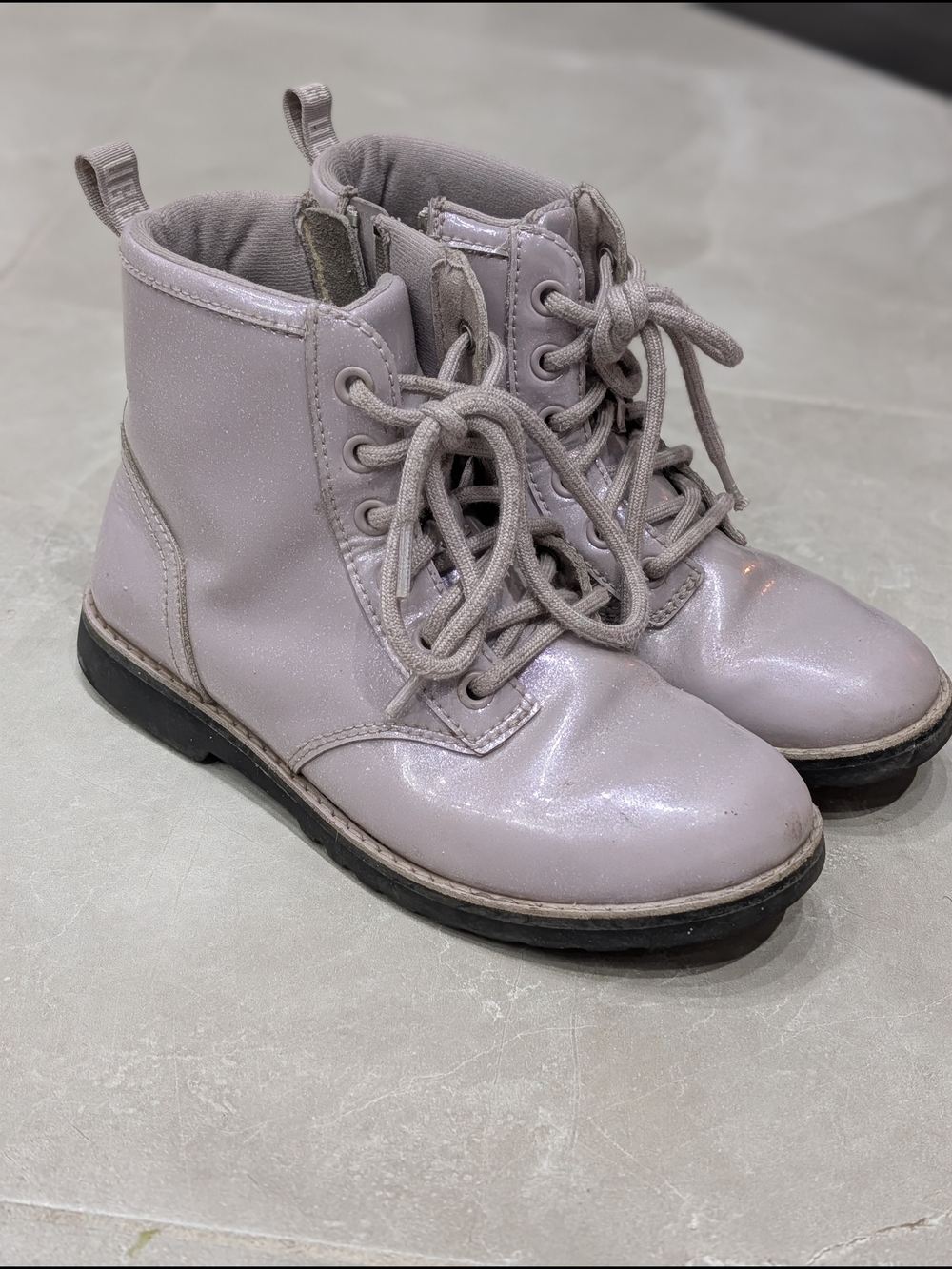 2/$45 UGG Ryann Glitter Lilac Combat Boots Lace Up Zip Size 3